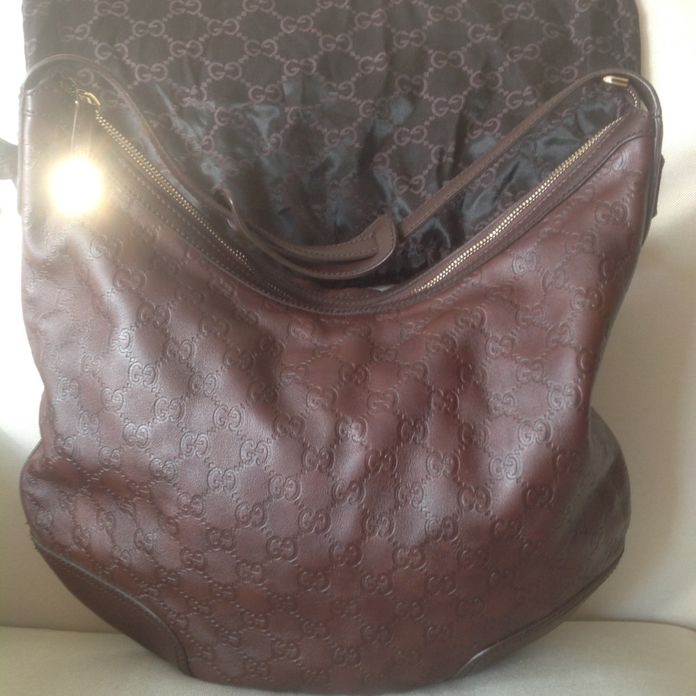 Guccissima Horsebit Dark Brown Leather Handbag